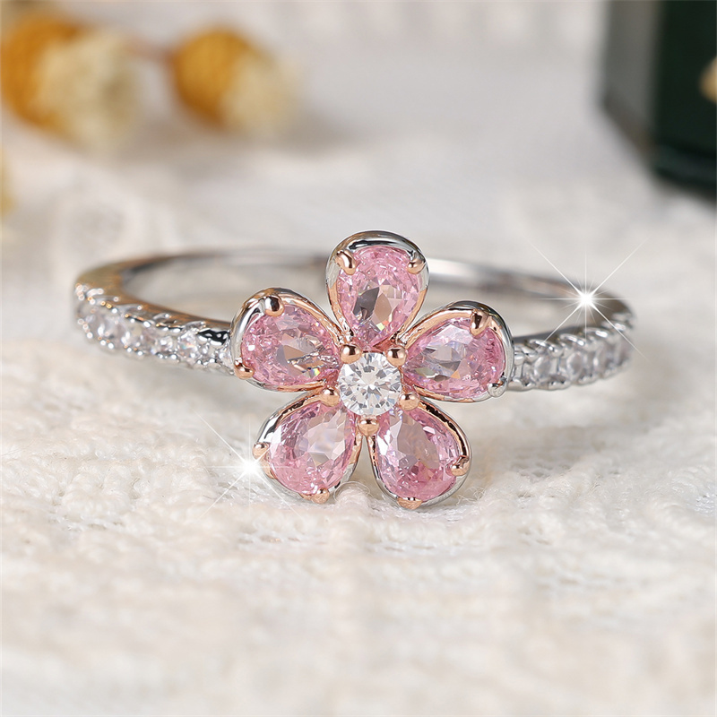 Pink Zirconia Ring K Golden Plated Women's Ring
